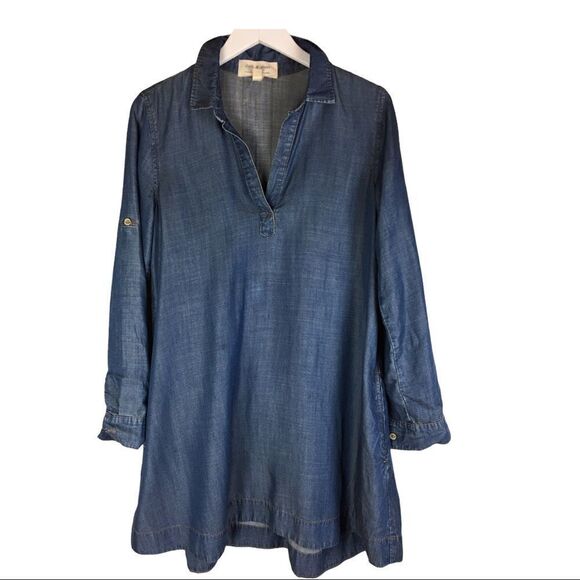 Anthropologie Cloth & Stone Acata Chambray Tencel Shift Dress S Causal Relaxed - Picture 5 of 8